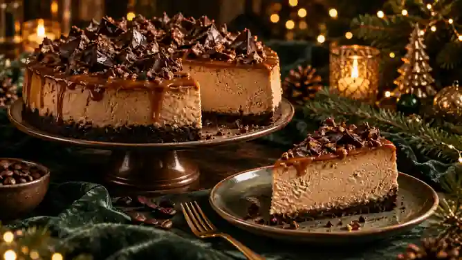 Cheesecake de Café com Caramelo Salgado e Crocante de Chocolate