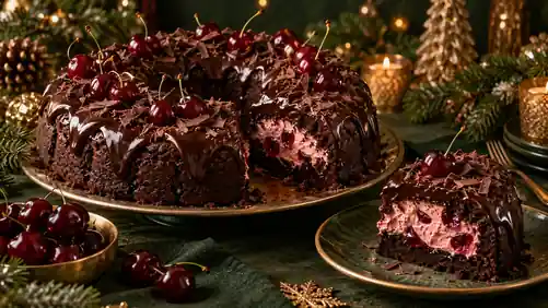 Coroa de Brownie com Mousse de Cereja e Ganache de Chocolate