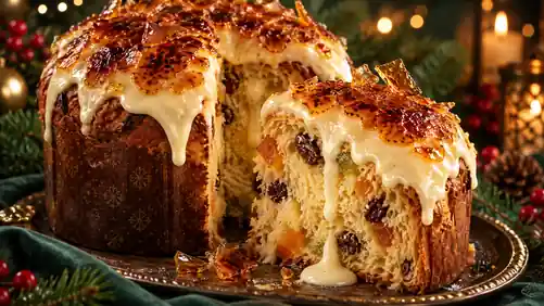 Panetone Brûlée com Creme de Baunilha e Crosta de Açúcar Queimado
