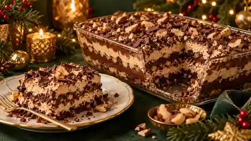 Pavê Crocante de Chocolate com Creme de Café e Castanha-do-Pará