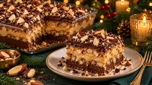 Pavê de Castanha-do-Pará com Doce de Leite e Chocolate Amargo