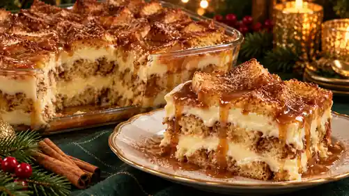 Pavê de Rabanada com Creme de Baunilha e Caramelo de Canela
