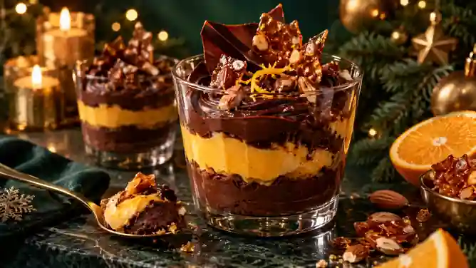 Taça de Chocolate Amargo com Creme de Laranja e Praliné de Amêndoas
