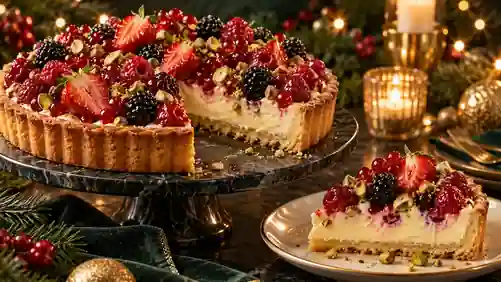 Torta de Frutas Vermelhas com Creme de Chocolate Branco e Pistache