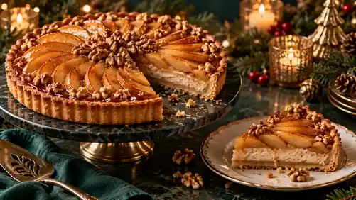 Torta de Maçã Caramelizada com Creme de Canela e Nozes