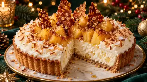 Torta Nevada de Coco com Abacaxi Caramelizado e Praliné