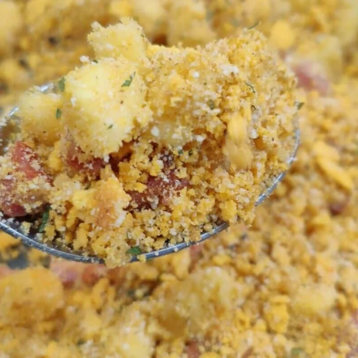 Farofa de abacaxi com bacon molhadinha e crocante